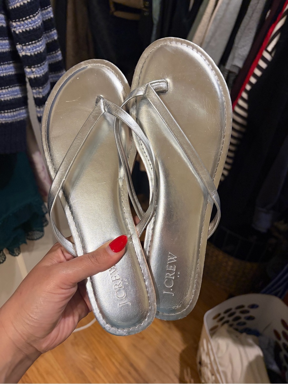 J.Crew Silver Metallic Thong Sandals - Women's